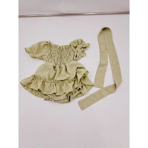 Sage Green Smocked Ruffles Puff Sleeves 1 piece SnapCrotch Romper Infant 6-12 M